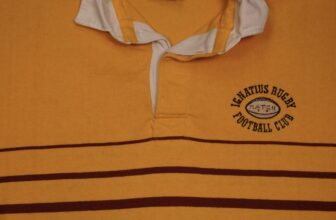 Barbarian Rugby Wear Rugby Shirt Mens Large Yellow Maroon Stripe Ignatius Club