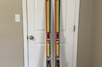 Vintage K2 255 Soft Cross Country Skis – Retro Rainbow Stripes with Bindings