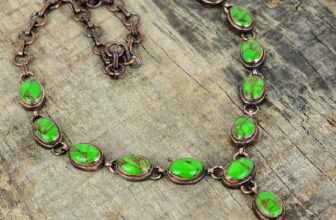 Valentines Deal Copper Green Turquoise Stone Chain Electroformed Necklace Copper