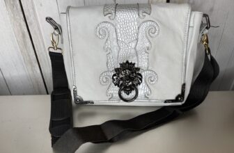 SHARIF Silver Suede and Black Leather Crossbody Large Lion Statement Piece