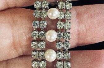 Vtg Multi Strand Clear Round Rhinestones and Faux Pearls Bracelet Glam 6.25”