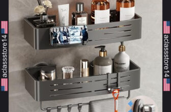 Voldra Shower Caddy 2 Pack Aluminum Suction Shelves Bathroom Organizer Gray
