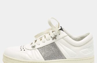 Jimmy Choo HawaiiF Size 38.5 WhiteSilver Glitter and Leather Low Top Sneakers