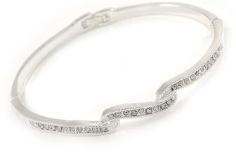Delicate Clear Crystal Triple Leaf Bangle Bracelet In Rhodium Plating – 18cm L