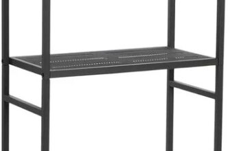 HOUSEHOLD ESSENTIALS 11.5″x68″x23.5″ Black 3-Tier Over-the-Toilet Storage Rack