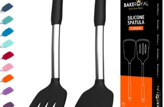 BakeRoyal Silicone Spatula Set – Turner Spatulas 13.7″L x 3.2″W, Black