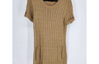 I Heart Ronson Women’s Tan Cable Knit Short Sleeve Sweater Dress Size XL