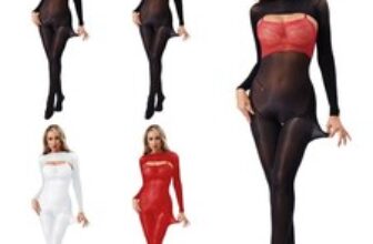 Womens Glossy Floral Lace Spliced Lingerie Footed Bodysuit + Crop Top Nightwear