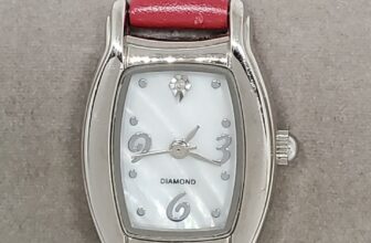 Ladies Diamond Quartz Dress Silver Tone Red Leather Band Analog Watch D1
