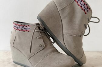 TOMS Wedge Ankle Boots in Taupe Suede with Embroidered Detail
