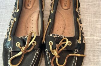 Sperry Top-Sider J-12 Boat Shoes Leather Upper Leopard Print Black/Beige 8M