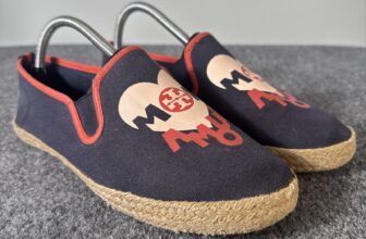 Tory Burch Mon Amour Navy Blue Red Heart Espadrille Yacht Style Flats Size 10