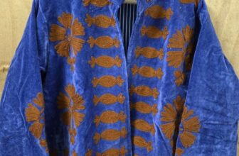 Blue Velvet Embroidered Jacket Floral~Motif Design Women’s Casual Boho Coat