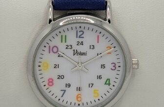 Ladies Vivani Round Silver Tone Case Blue Faux Leather Bracelet Analog Watch K9