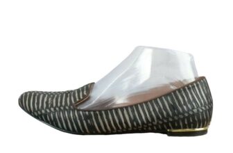 Rachel Zoe Women’s Black Gray Embossed Leather Stripe Flats Shoes Size 7.5 M