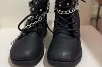 Glitz n Glam Girls Black Chain Buckle Lace Up Ankle Boots Faux Leather US 11