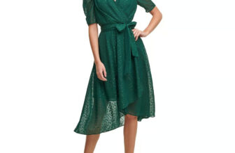 Tommy Hilfiger Womens Glitter Puff Sleeve MIDI Dress MSRP $139