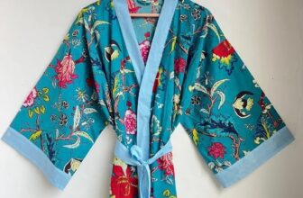 Indian Blue Floral Cotton Robe Short Kimono Sleepwear Night Suit Kimono Robe US
