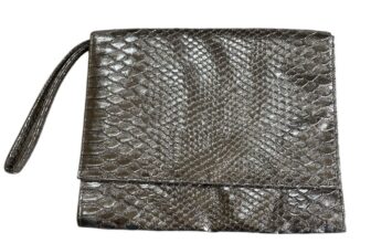 Nieman Marcus Faux Snakeskin Wristlet Clutch  Silver