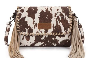 WG444-1818 Wrangler Cow Print Fringe Crossbody Bag