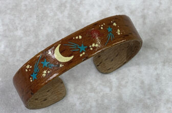 vintage wooden Star and Moon Painted Design bracelet Womens Jewelry