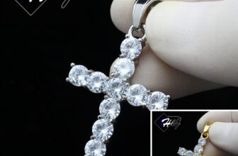 MEN Stainless Steel Gold Plated/Silver ICY 1 ROW TENNIS CZ 3D Cross Pendant*P127