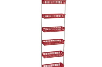 Household Essentials 6-Tier Basket Over-The-Door Organizer, Red
