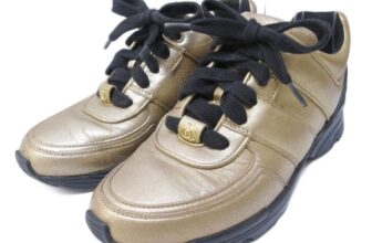 CHANEL Sneakers Coco Mark Leather Switching Lace Up Approx. Gold Color Series