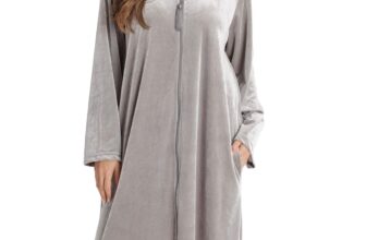 Womens Stretch Velour Embroidered Zipper Lounger Robe with Pockets 1X Plus  Grey