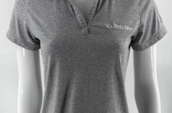 State Farm Logo Womens Fitted Polo Shirt Top Size Small Gray Short Sleeve Tee