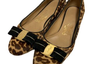 Salvatore Ferragamo Leopard Pattern Vara Ribbon Pumps, Size 4D Beige Women USED