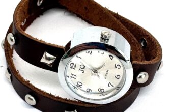 Brown Wrap Ladies Watch Silver Stud Metal Face #1084