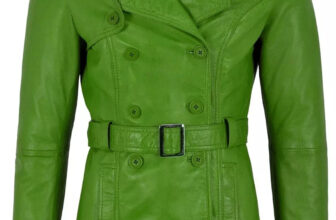 Handmade Genuine Lambskin Leather Stylish Women’s Casual Green Trench Coat Fit