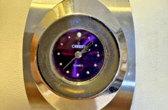 Cherry Watch Ladies Quartz Purple Dial Wide Steel Cuff Bangle