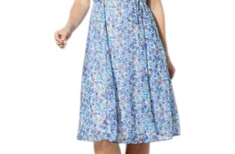Nina Leonard Women’s Printed Smock Neck Midi Dress Blue