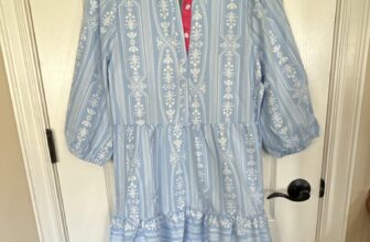 Mary Square Blue White Floral Mini Dress Balloon Sleeve Ruffle Pockets Size M