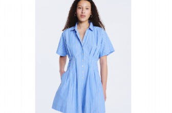 Free Assembly Blue Striped Cotton Corset Mini Shirtdress Women’s  Size M NWT