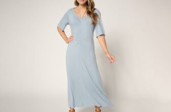 Peace Love World Women’s Petite Dress PM Ruch Front Short Sleeve Blue A692504
