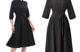 Women Clergy Dresse Audrey Hepburn Style Dress Tie Belt Priest Pastor Tab Collar