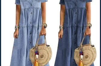 Retro Women Dresses 2022 Short Sleeve Turn Down Collar Pockets Button Long Loose