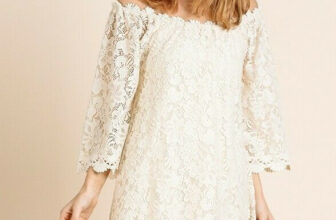 Umgee Lace Detail Off-Shoulder Mini Dress in Cream