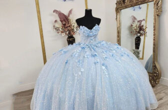 Sky Blue Quinceanera Dresses Glitter 3D Flowers Sweet 15 16 Party Ball Gowns