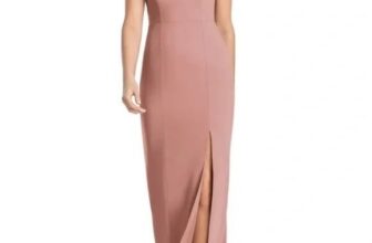 Dessy Collection Vivian Diamond Crepe Dusty Rose Open Back Formal Dress Sz 10