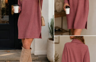 NWT Nine Britton Mauve Ribbed Turtleneck Sweater Dress Cozy Minimalist Women S