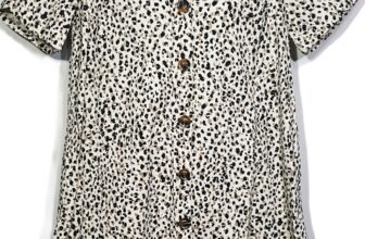 Who What Wear Dress Medium Animal Print Pockets Button Up Cotton Neutral Preppy.