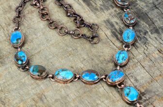 Copper Oval Tibetan Turquoise Stone Electroformed Bezel Chain Necklace Jewelry