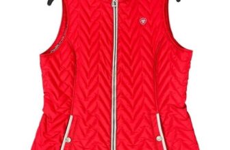 Ariat Quilted Insulated Vest Red Chevron Stitch Full Zip Pockets M Womens