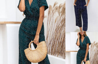 Womens Polk Dots V-Neck Overall Jumpsuit Short Sleeve Playsuit Romper Pants Size