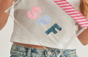 Anthropologie Style Pink SPF Sequin Letter Clear Pouch with Wrist Strap