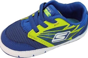 SKECHERS GOrun Boys Blue Leather & Synthetic Trainers UK 1 Infant Medium Width